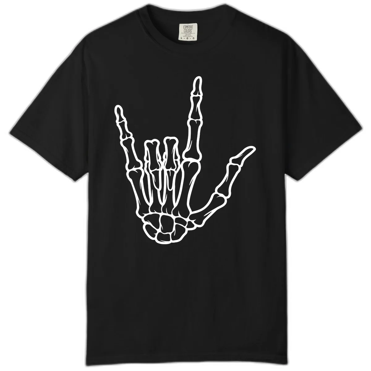 Skeletal Hand I Love You Sign Gesture Comfort Color in Black