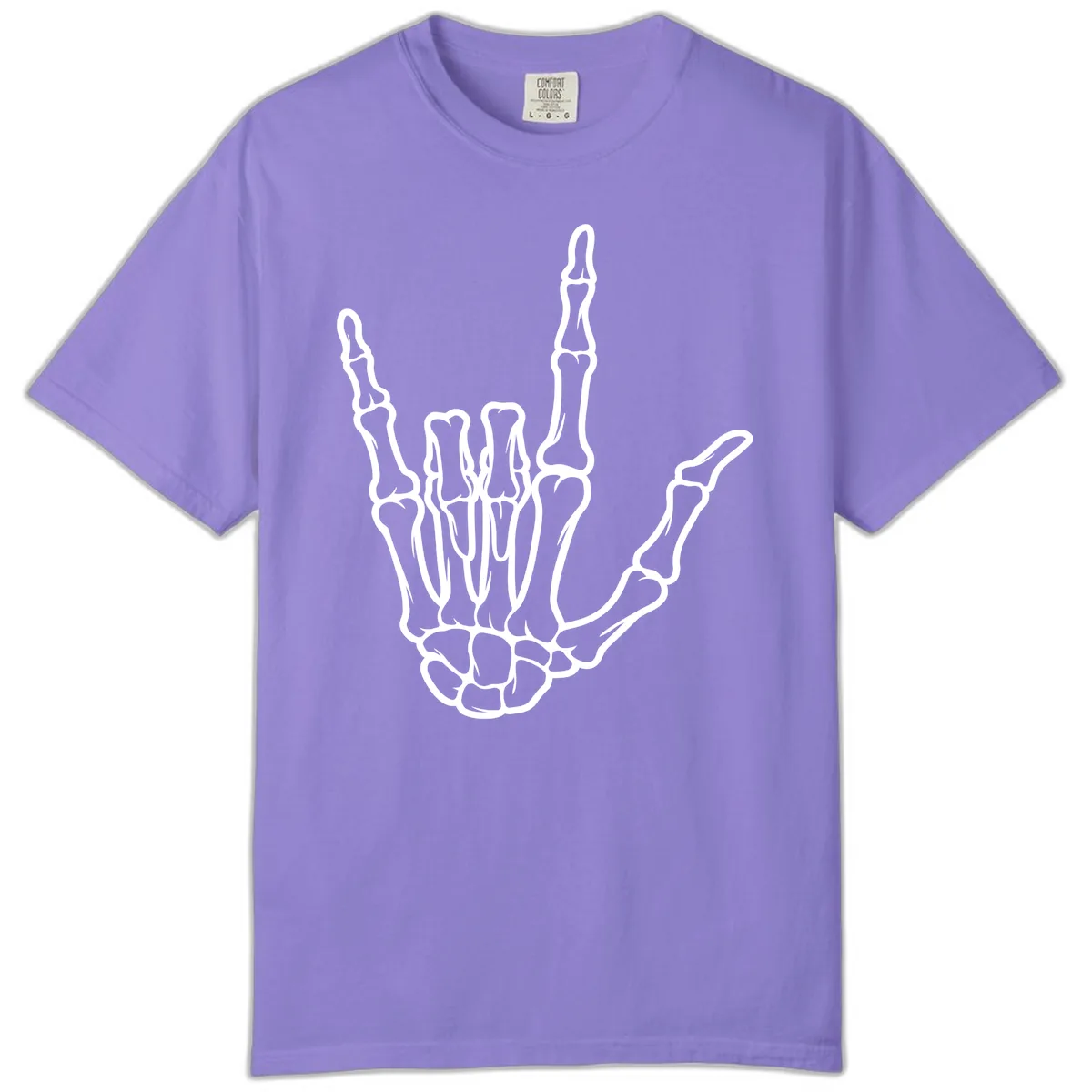 Skeletal Hand I Love You Sign Gesture Comfort Color in Violet