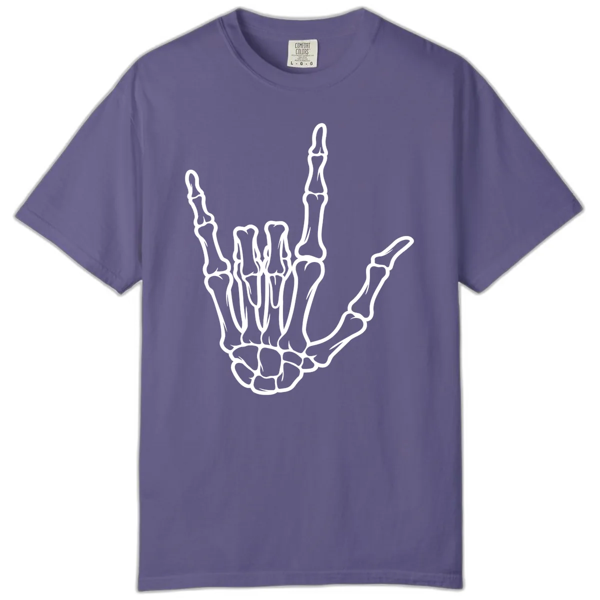 Skeletal Hand I Love You Sign Gesture Comfort Color in Grape