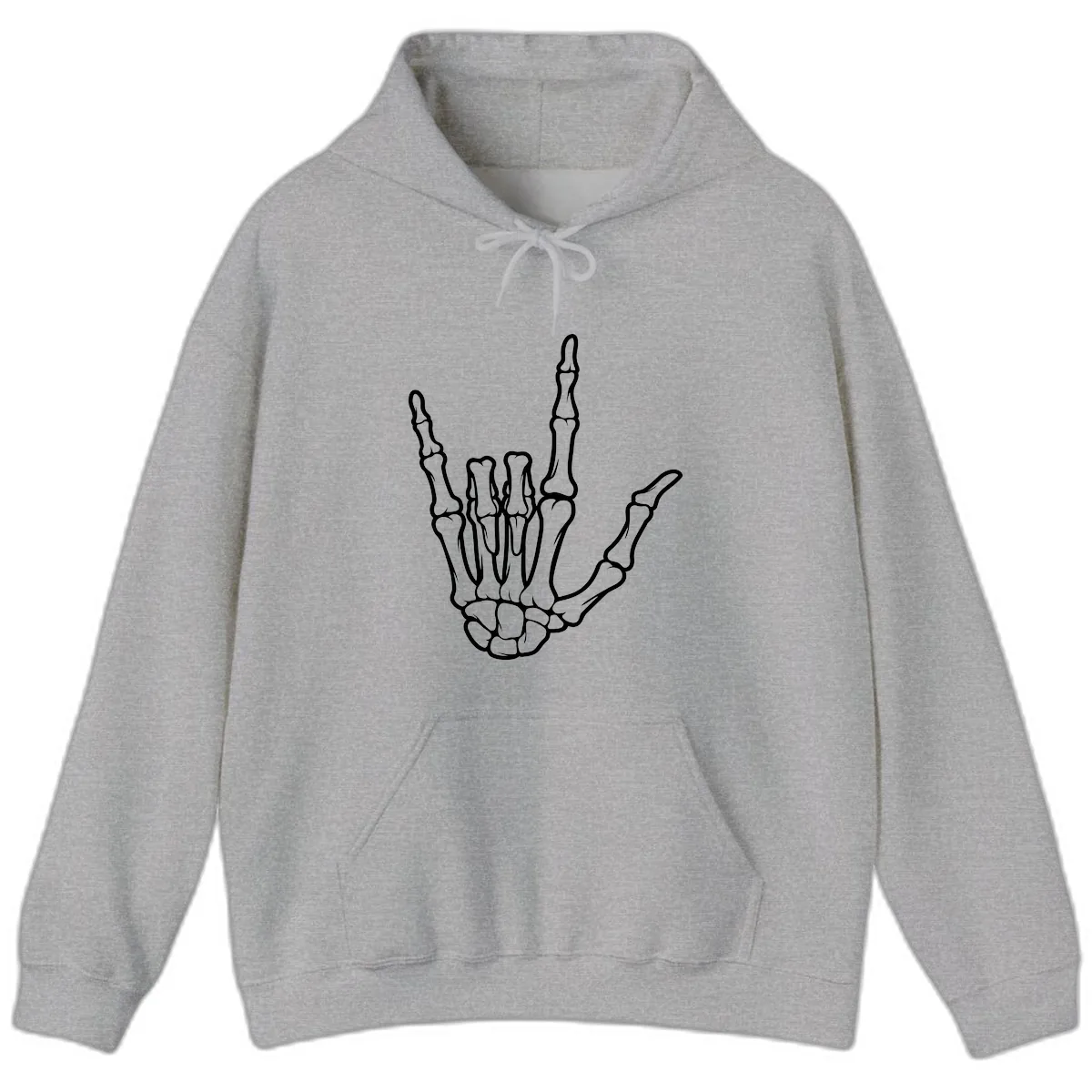 Skeletal Hand I Love You Sign Gesture Hoodie in Sport Grey