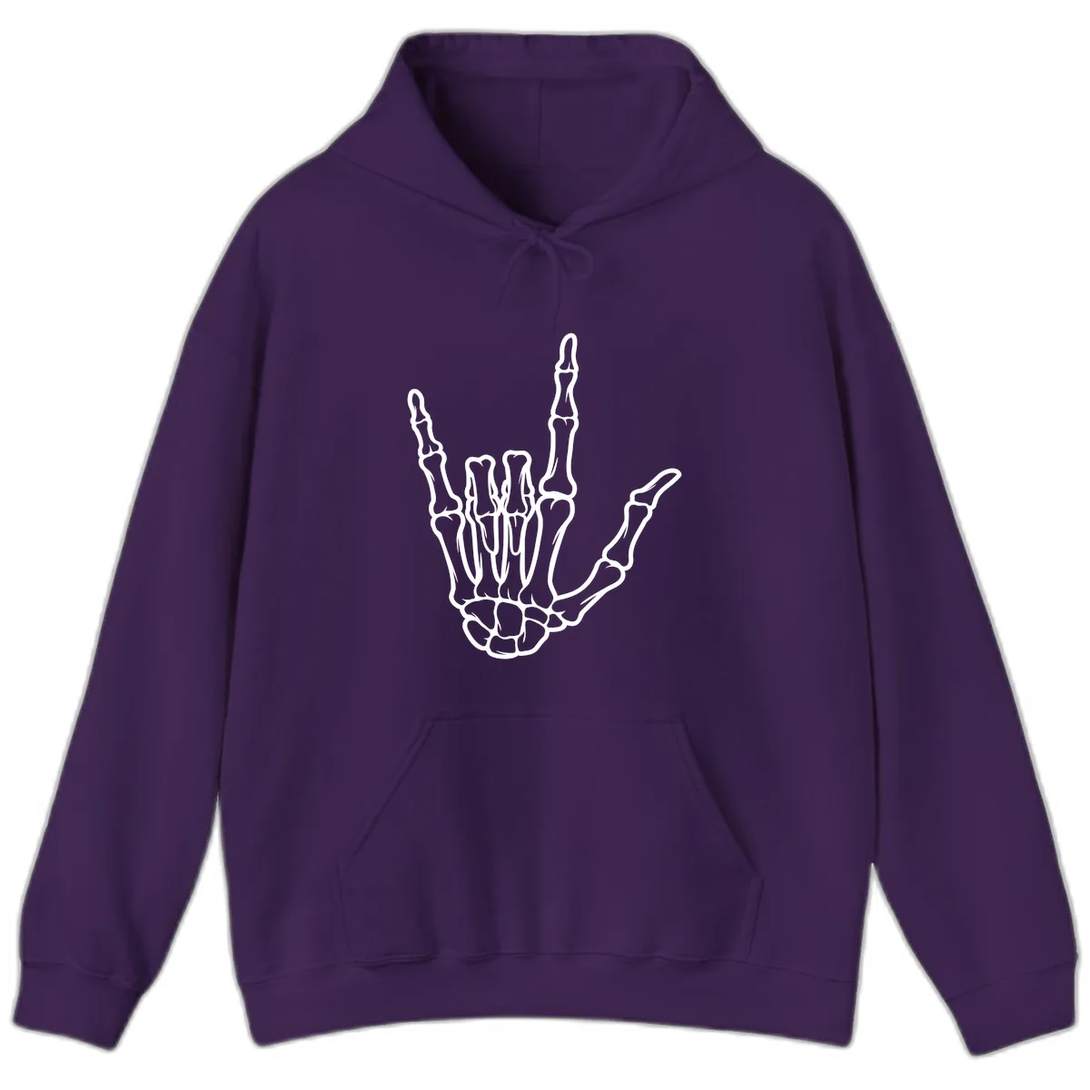 Skeletal Hand I Love You Sign Gesture Hoodie in Purple