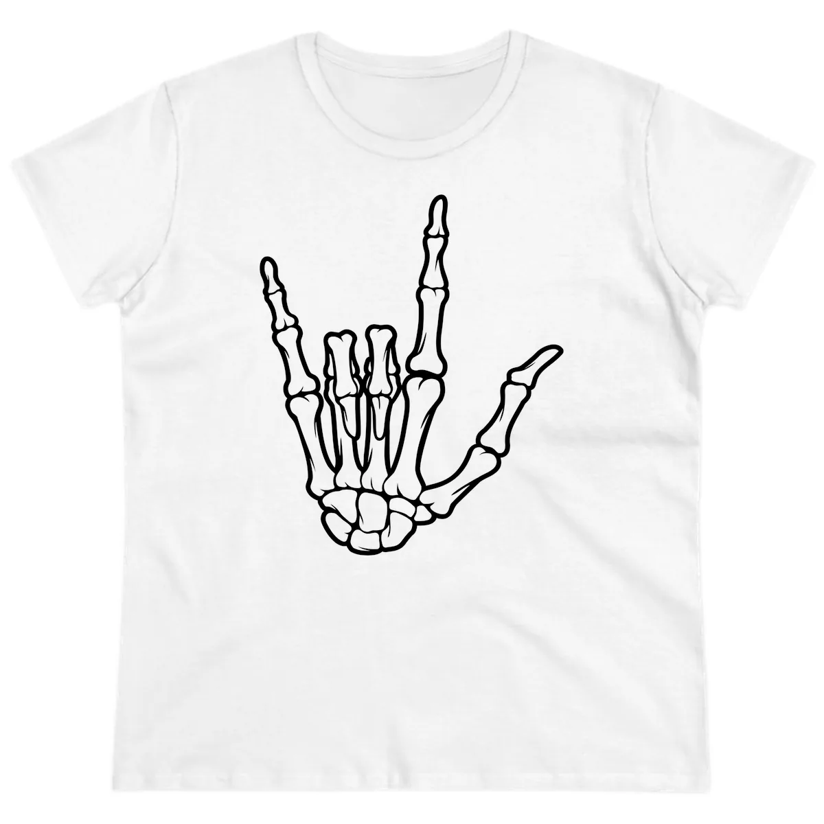 Skeletal Hand I Love You Sign Gesture Ladies Tee in White