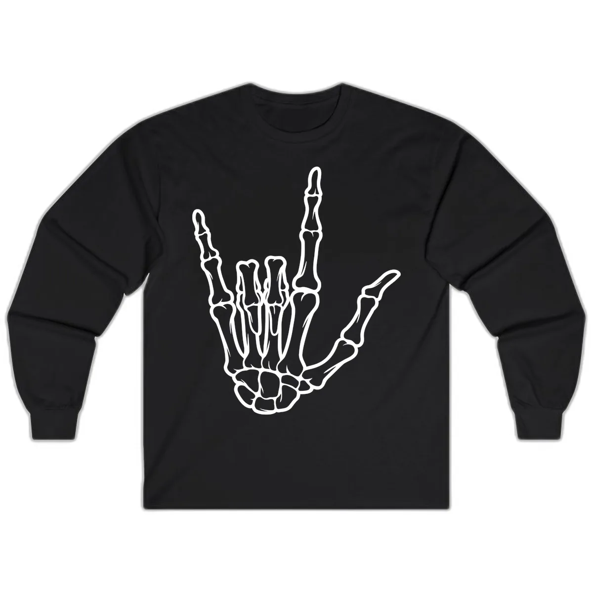 Skeletal Hand I Love You Sign Gesture Long Sleeve in Black