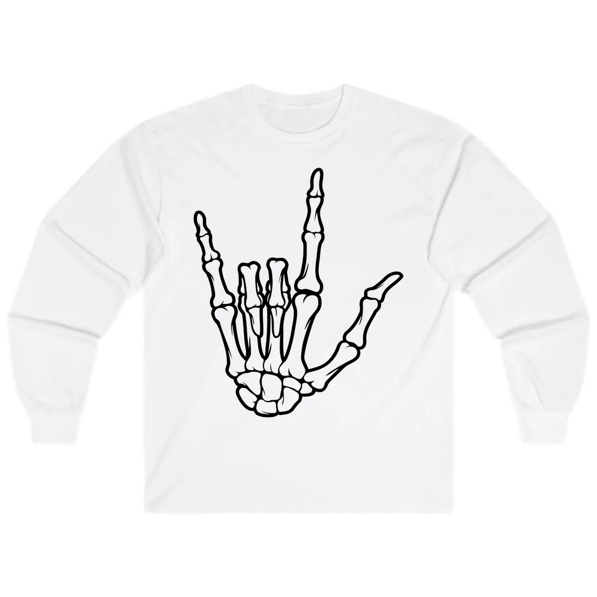 Skeletal Hand I Love You Sign Gesture Long Sleeve in White