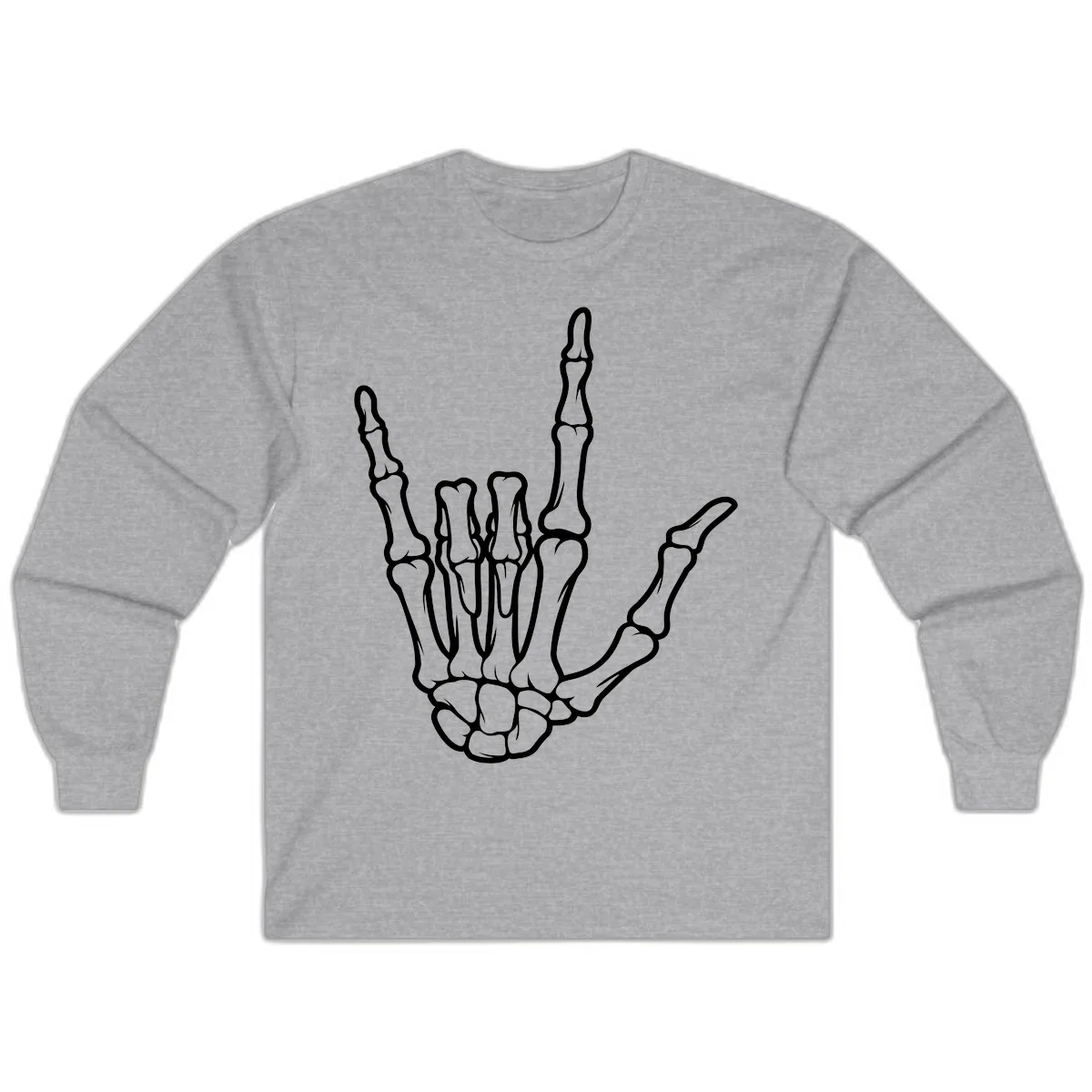 Skeletal Hand I Love You Sign Gesture Long Sleeve in Sport Grey