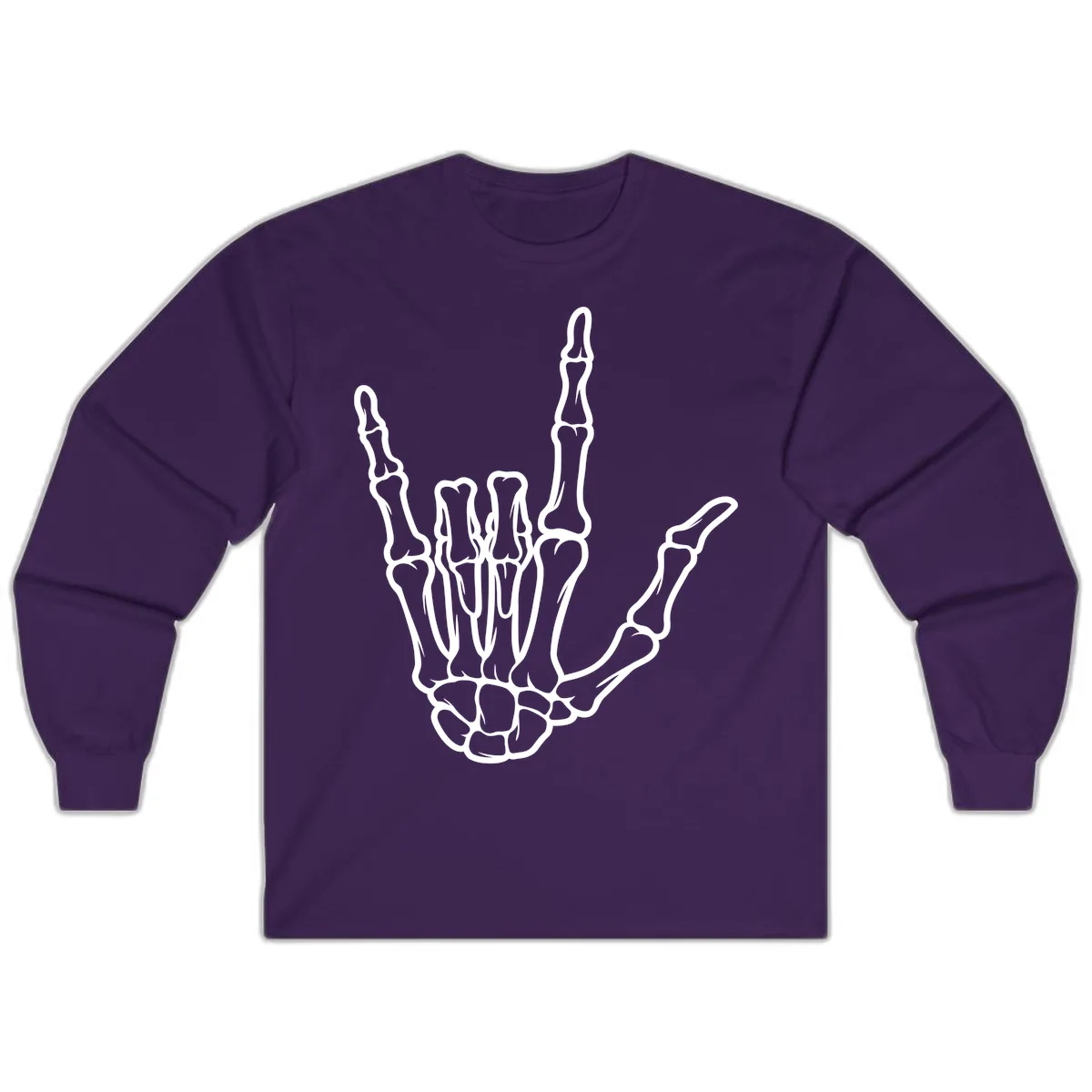 Skeletal Hand I Love You Sign Gesture Long Sleeve in Purple