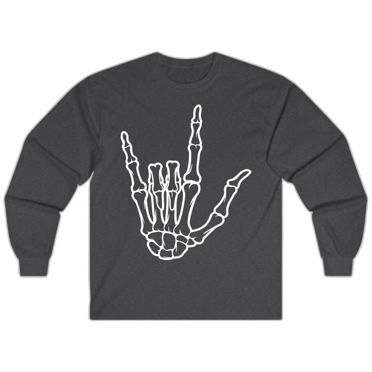 Skeletal Hand I Love You Sign Gesture Long Sleeve in Dark Heather