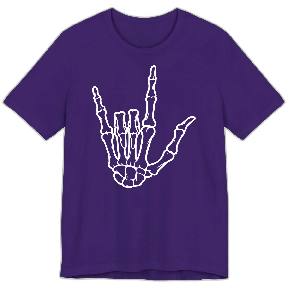 Skeletal Hand I Love You Sign Gesture Premium T-Shirt in Team Purple