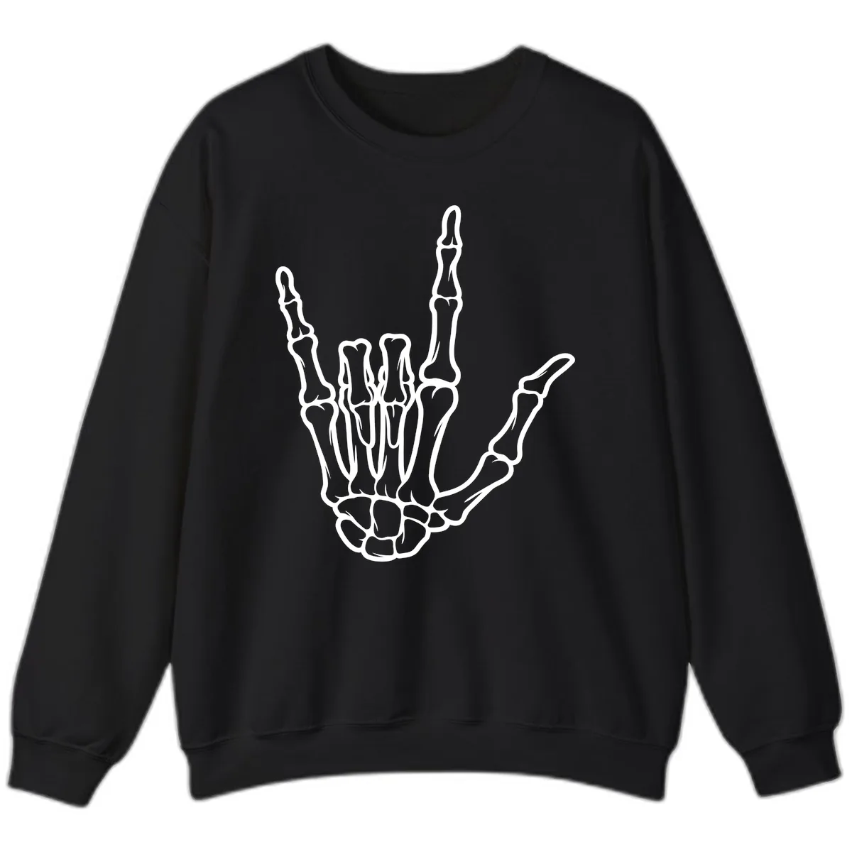 Skeletal Hand I Love You Sign Gesture Sweatshirt in Black