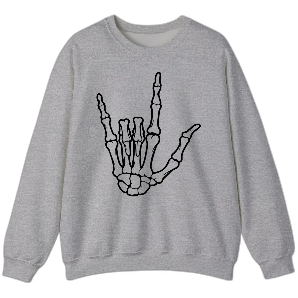 Skeletal Hand I Love You Sign Gesture Sweatshirt in Sport Grey