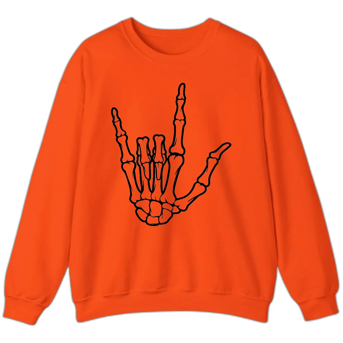 Skeletal Hand I Love You Sign Gesture Sweatshirt in Orange