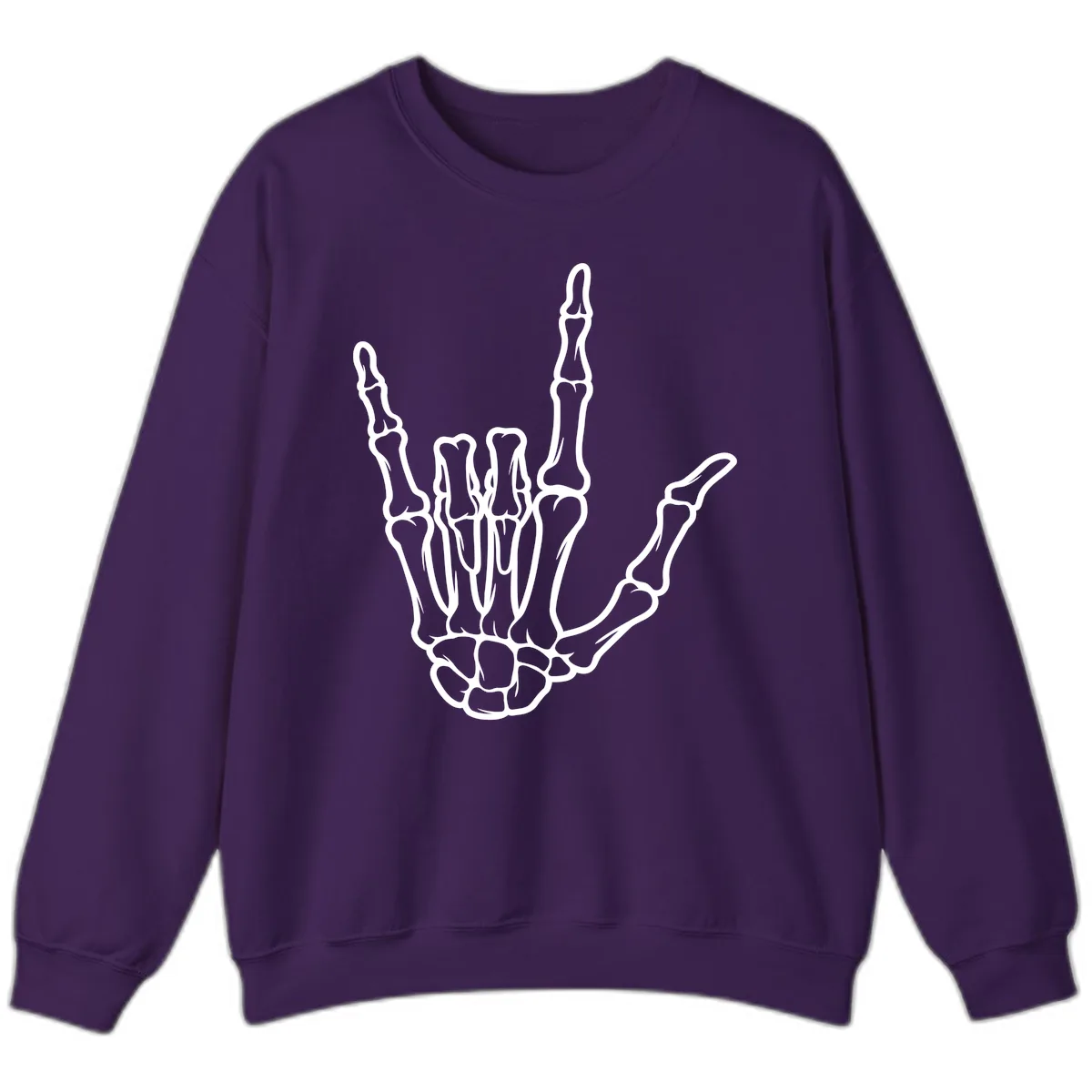 Skeletal Hand I Love You Sign Gesture Sweatshirt in Purple