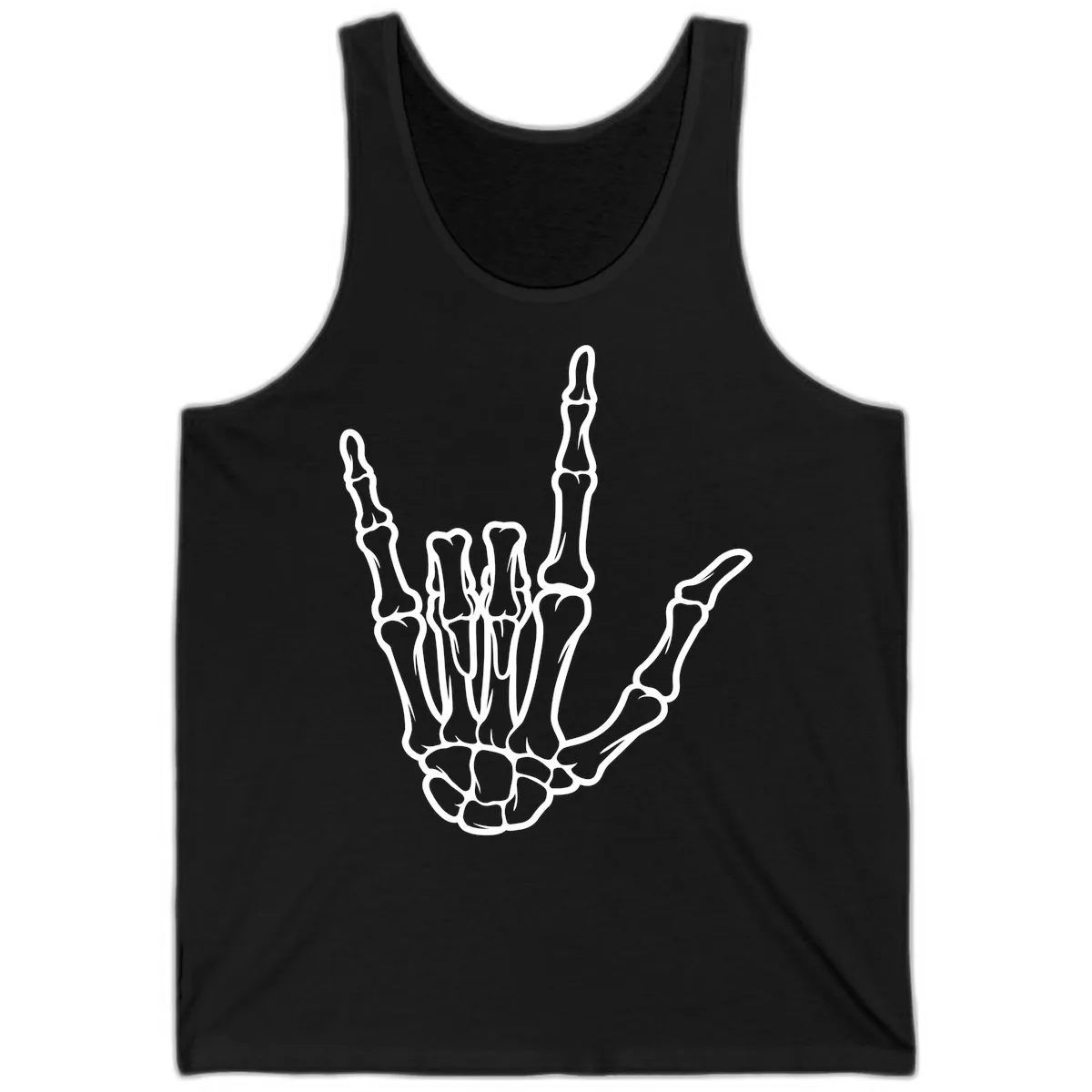 Skeletal Hand I Love You Sign Gesture Tank in Black
