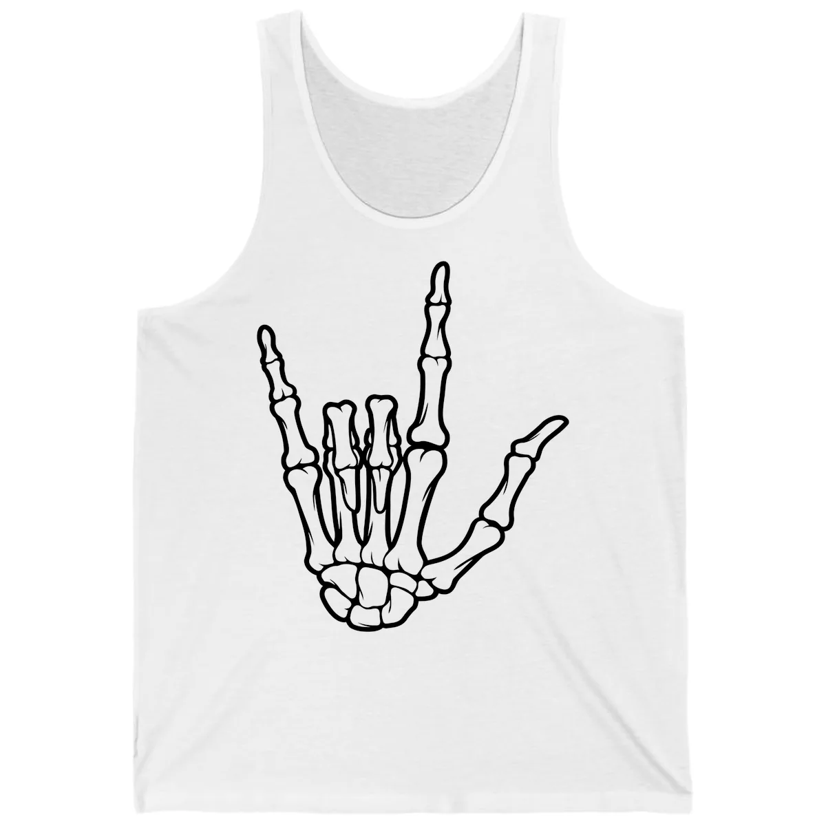 Skeletal Hand I Love You Sign Gesture Tank in White