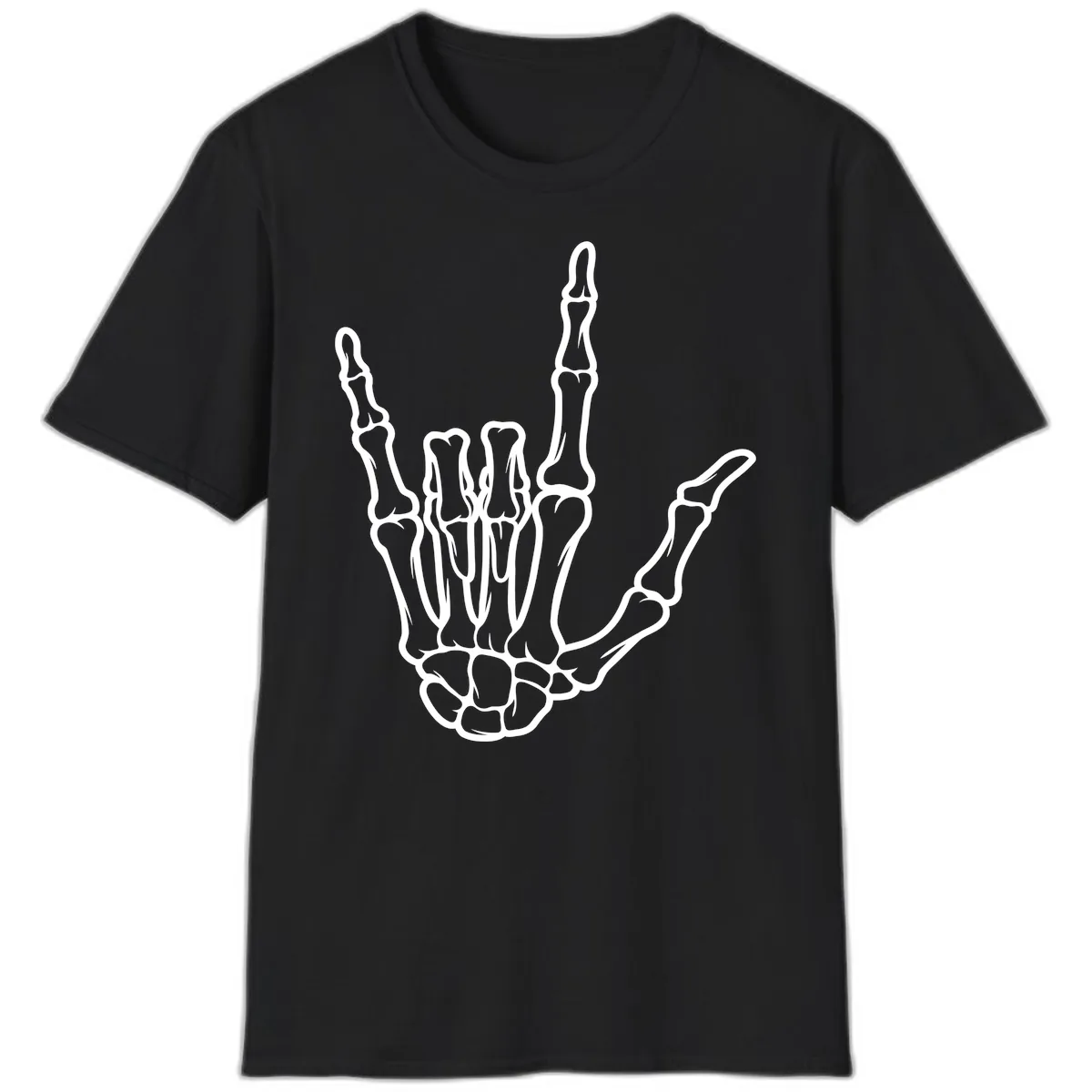 Skeletal Hand I Love You Sign Gesture T-Shirt in Black