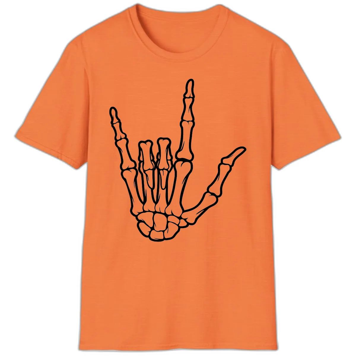 Skeletal Hand I Love You Sign Gesture T-Shirt in Heather Orange