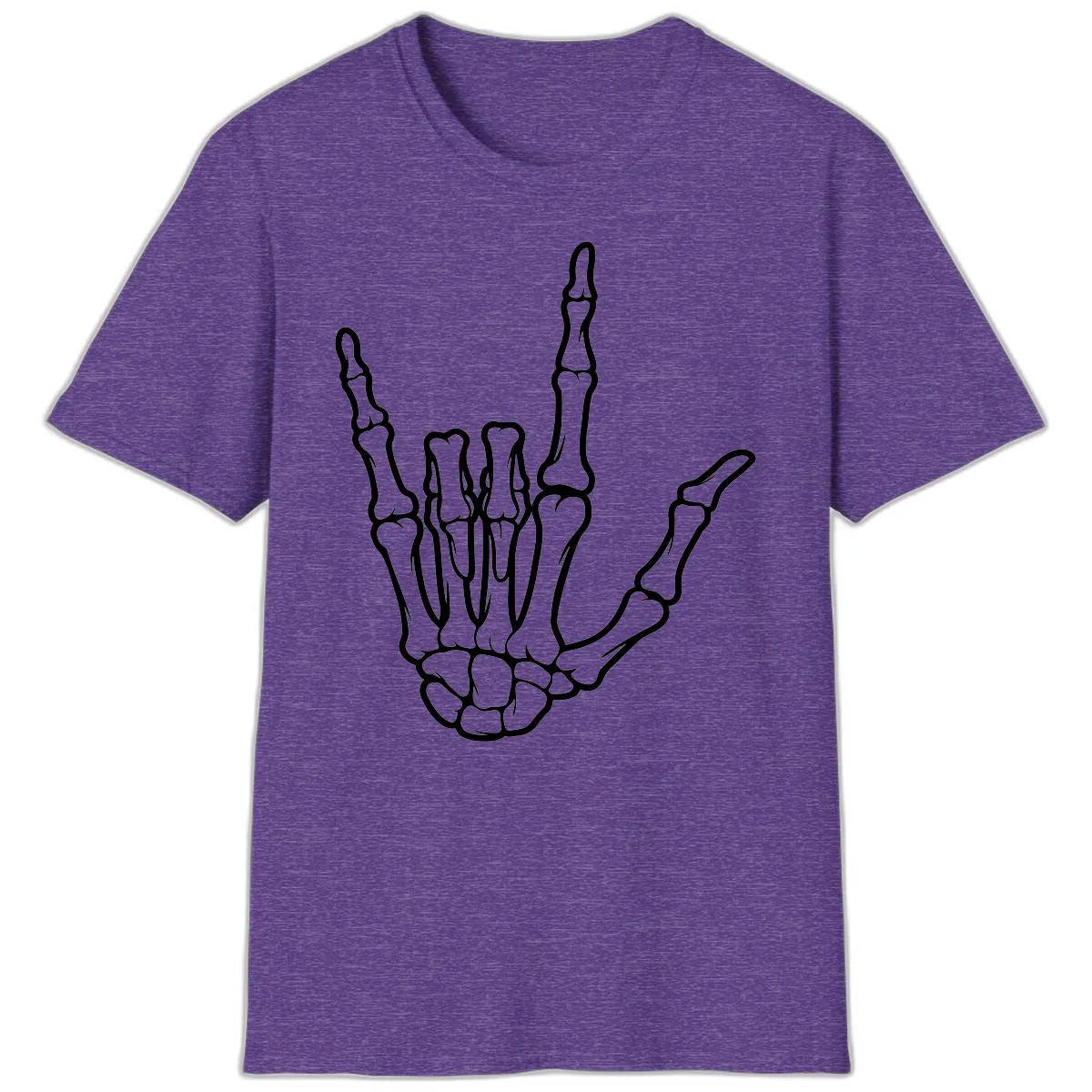 Skeletal Hand I Love You Sign Gesture T-Shirt in Heather Purple