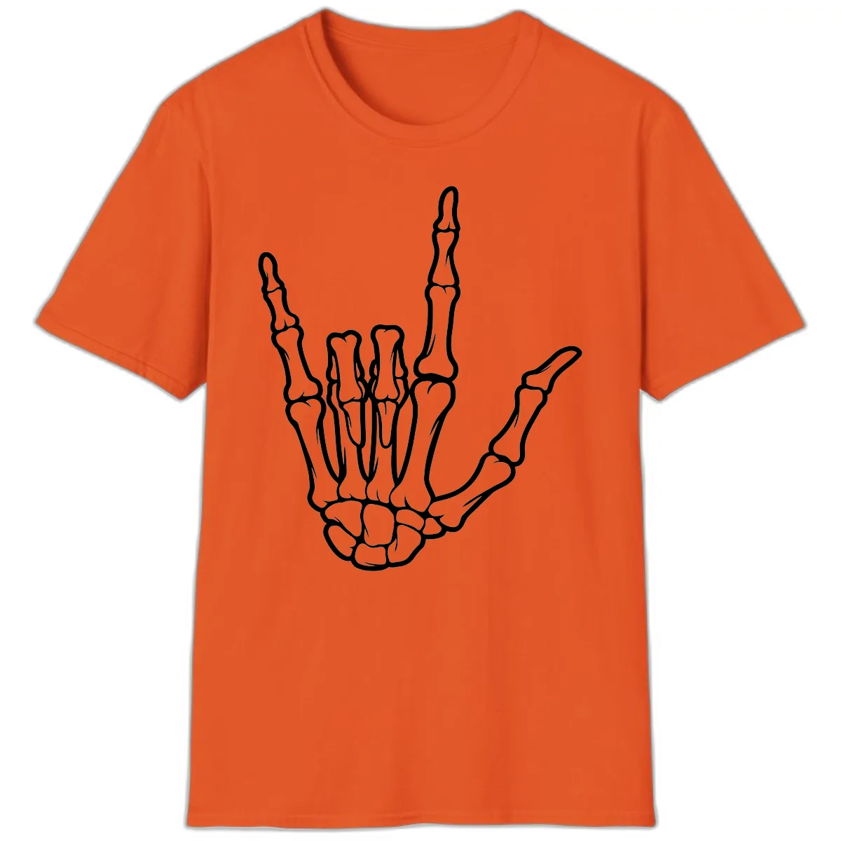 Skeletal Hand I Love You Sign Gesture T-Shirt in Orange
