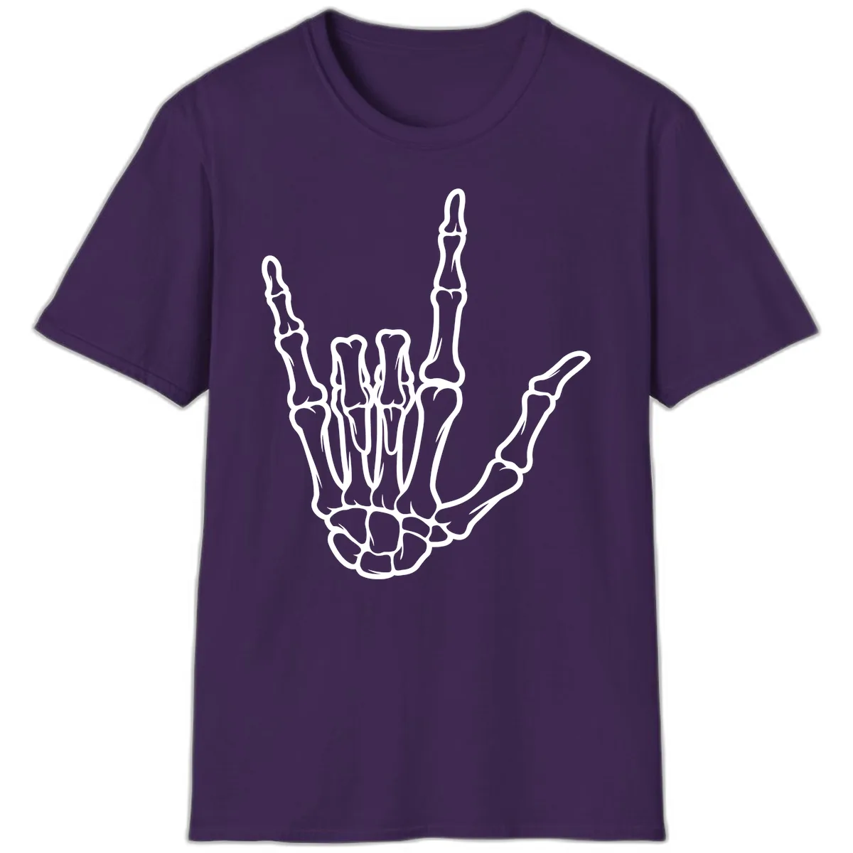 Skeletal Hand I Love You Sign Gesture T-Shirt in Purple