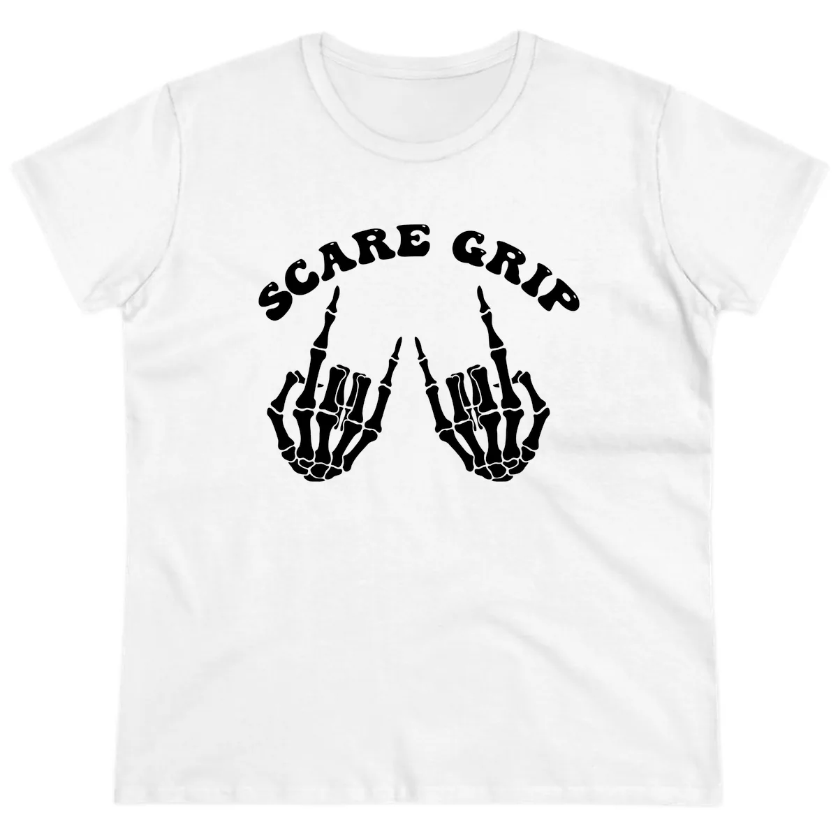 Scare Grip Skeleton Hands Gesture Ladies Tee in White