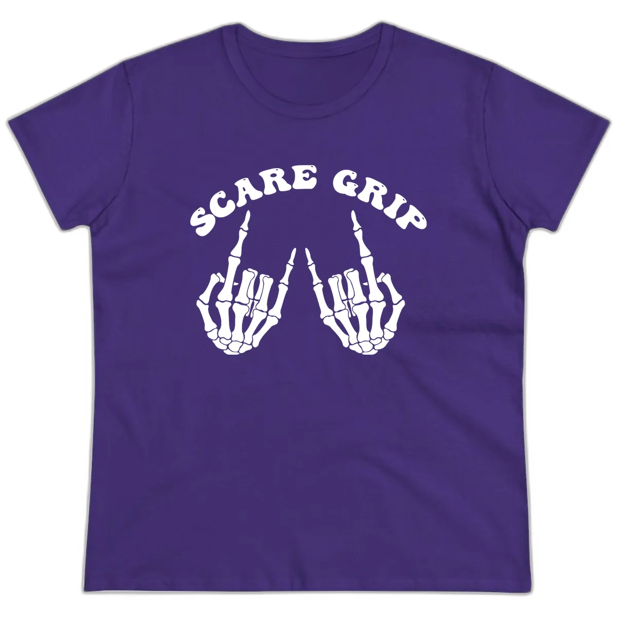 Scare Grip Skeleton Hands Gesture Ladies Tee in Purple
