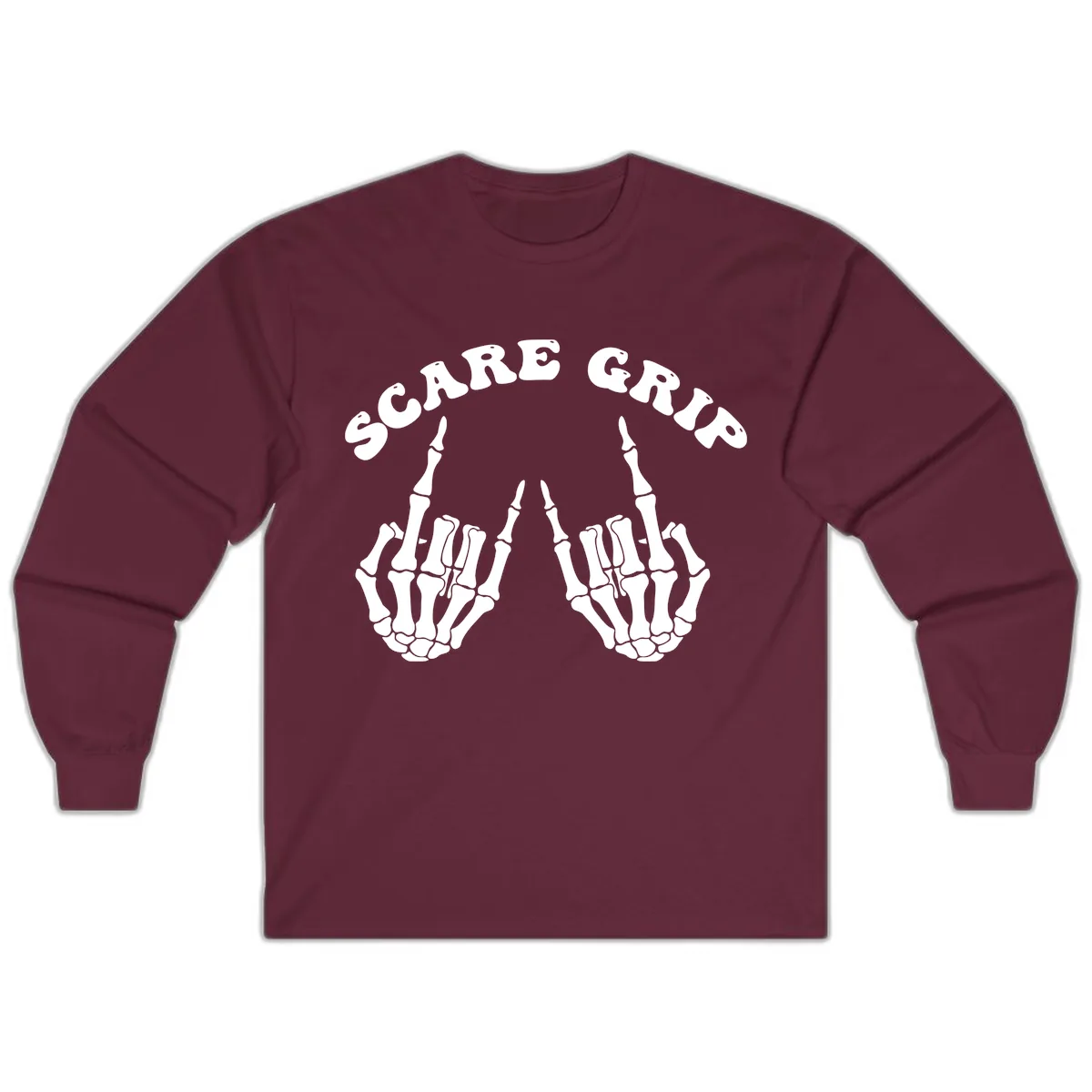 Scare Grip Skeleton Hands Gesture Long Sleeve in Maroon