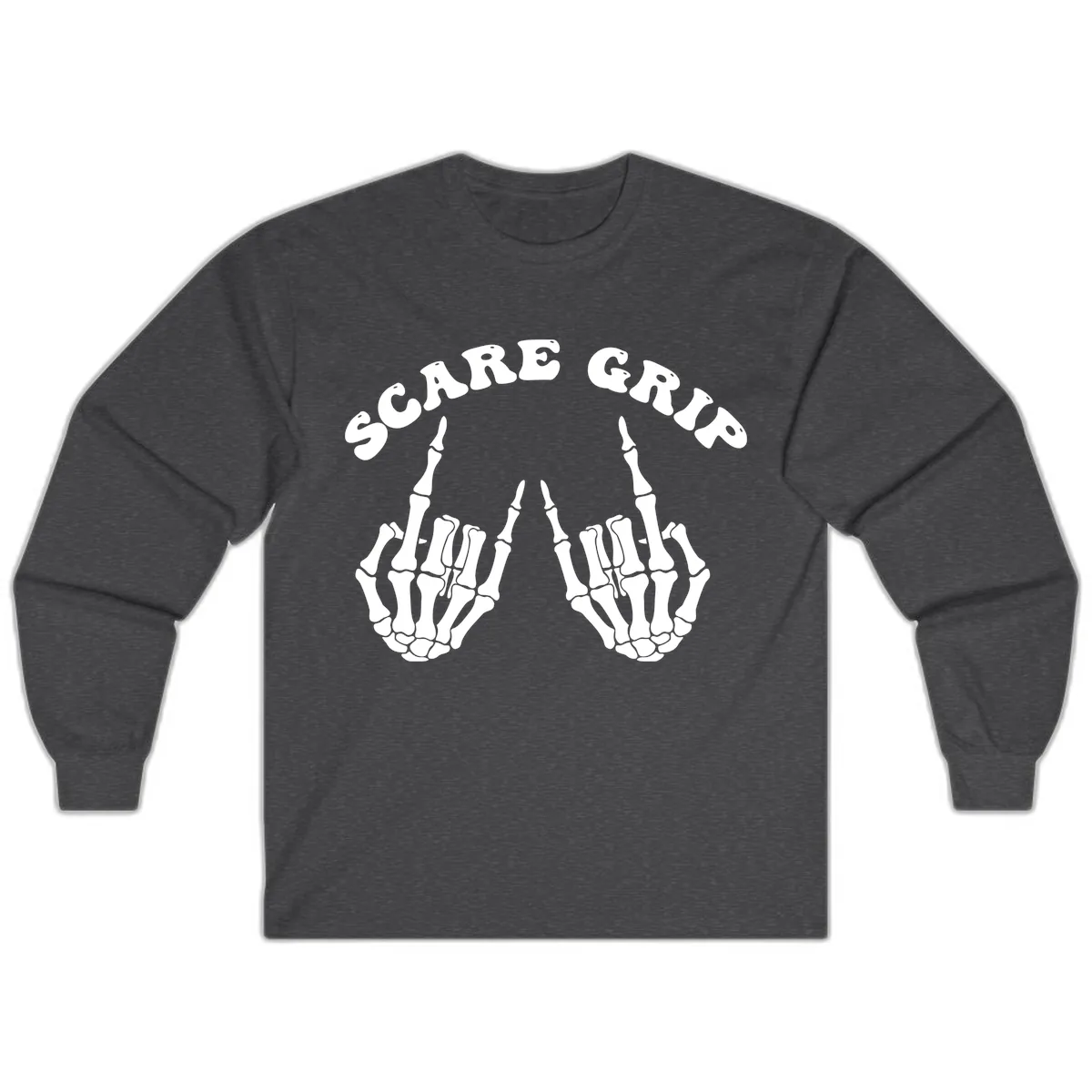 Scare Grip Skeleton Hands Gesture Long Sleeve in Dark Heather