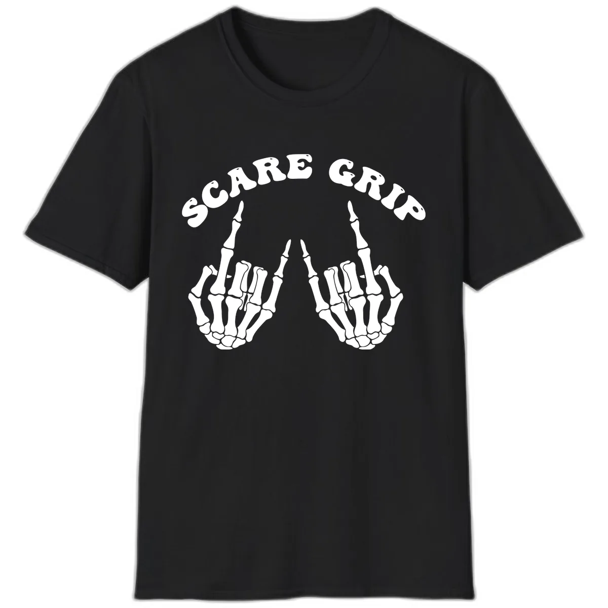 Scare Grip Skeleton Hands Gesture T-Shirt in Black