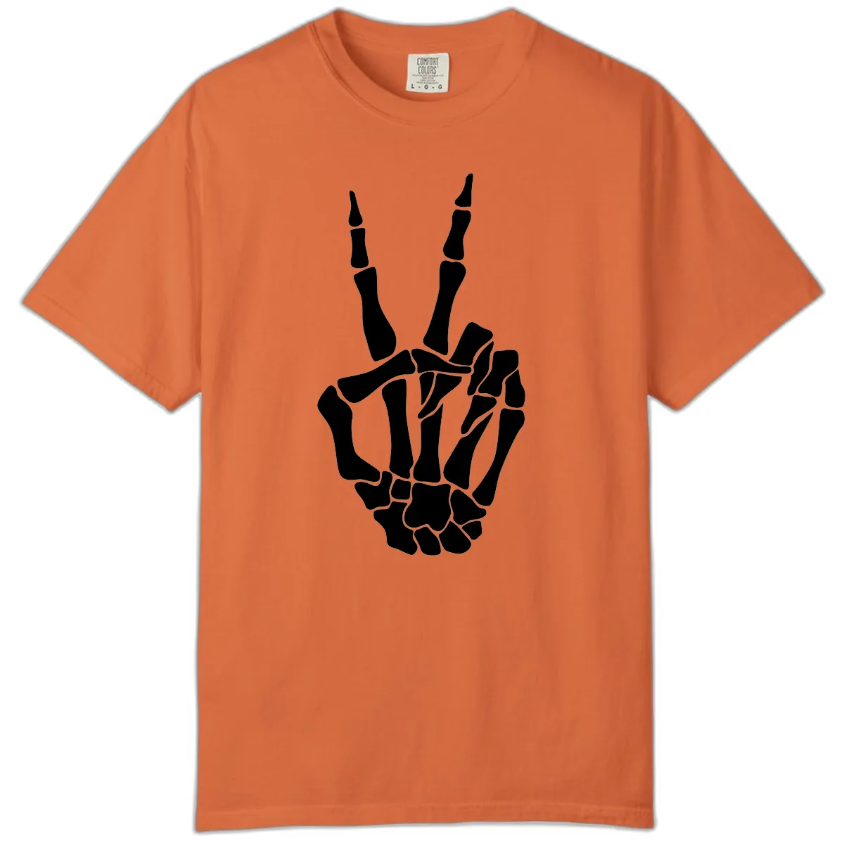 Gothic Skeletal Hand Peace Gesture Comfort Color in Burnt Orange