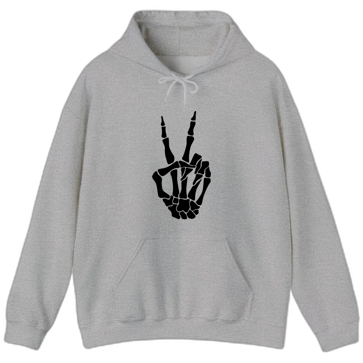 Gothic Skeletal Hand Peace Gesture Hoodie in Sport Grey