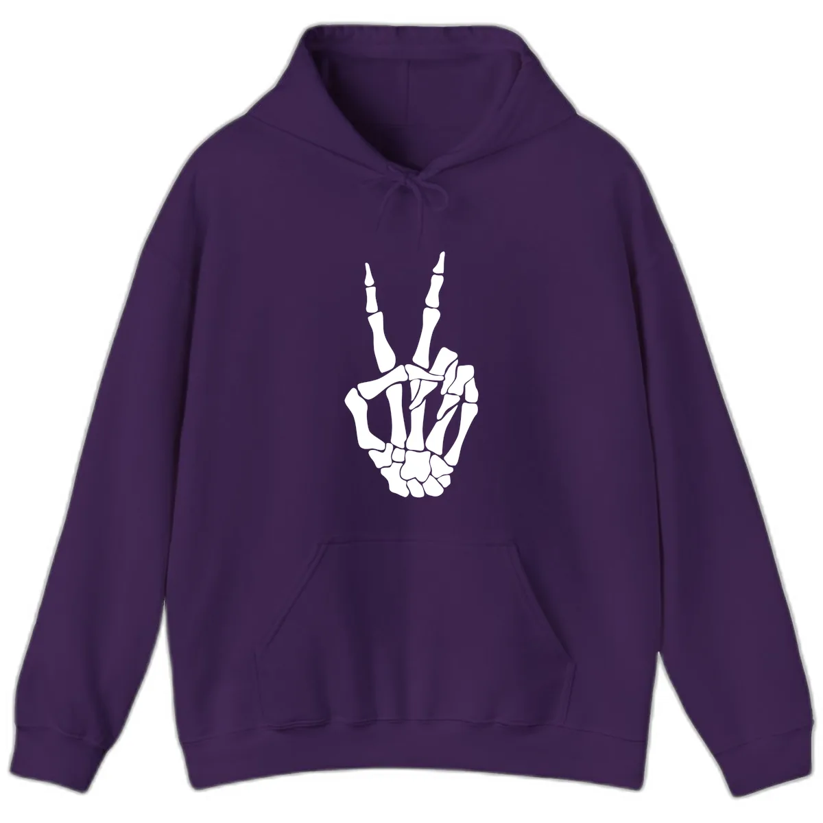 Gothic Skeletal Hand Peace Gesture Hoodie in Purple