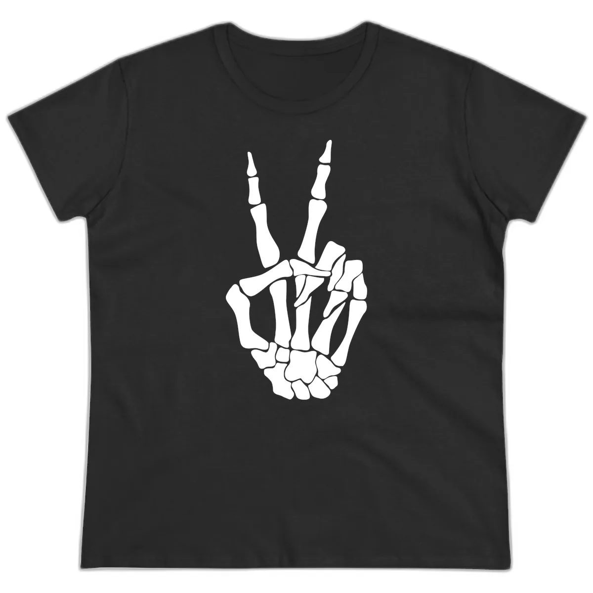 Gothic Skeletal Hand Peace Gesture Ladies Tee in Black