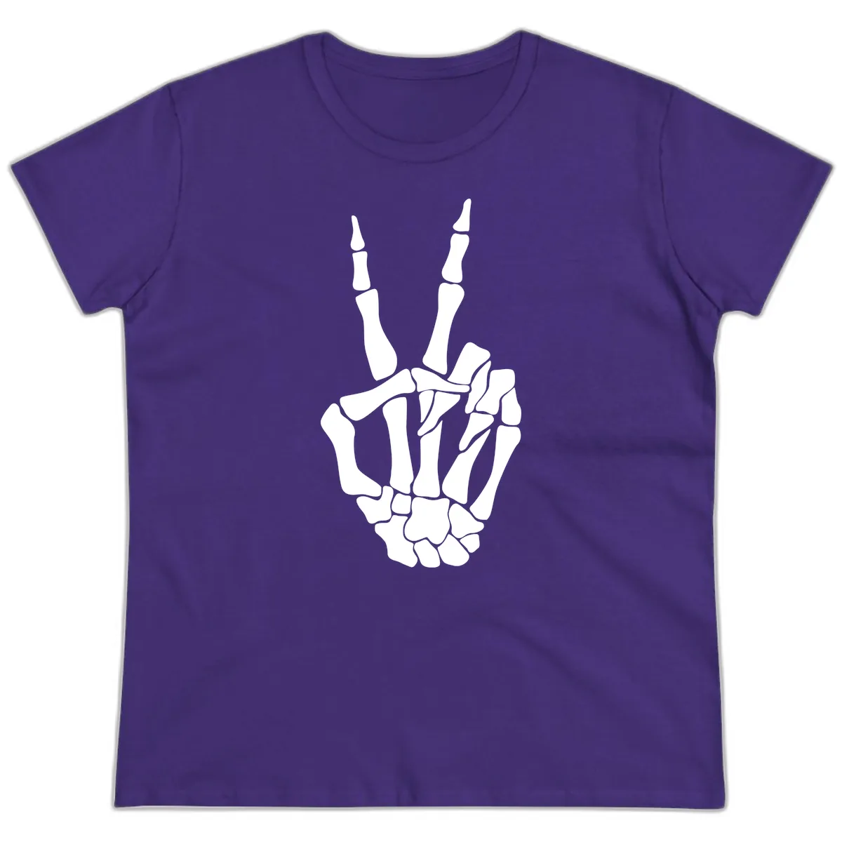 Gothic Skeletal Hand Peace Gesture Ladies Tee in Purple