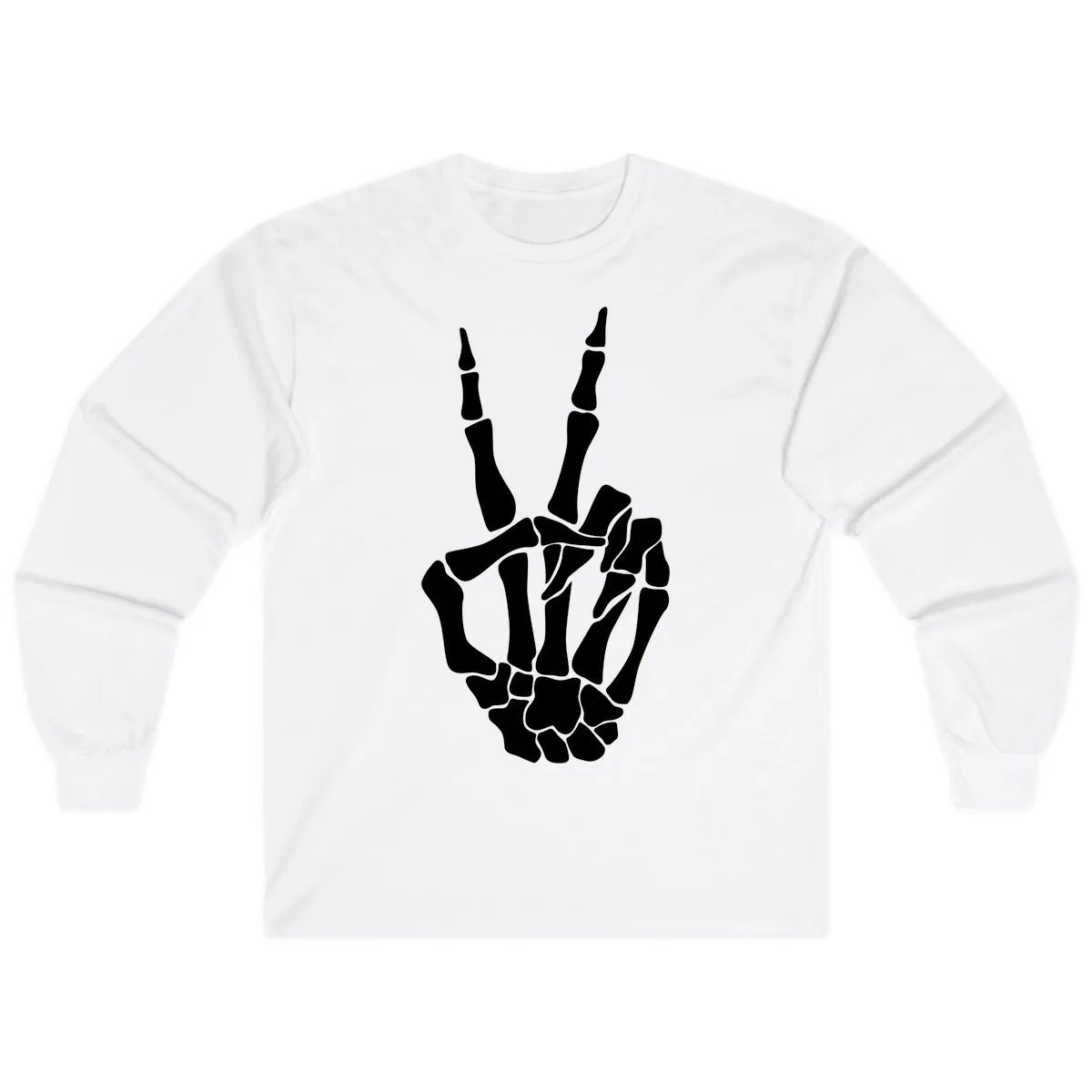 Gothic Skeletal Hand Peace Gesture Long Sleeve in White