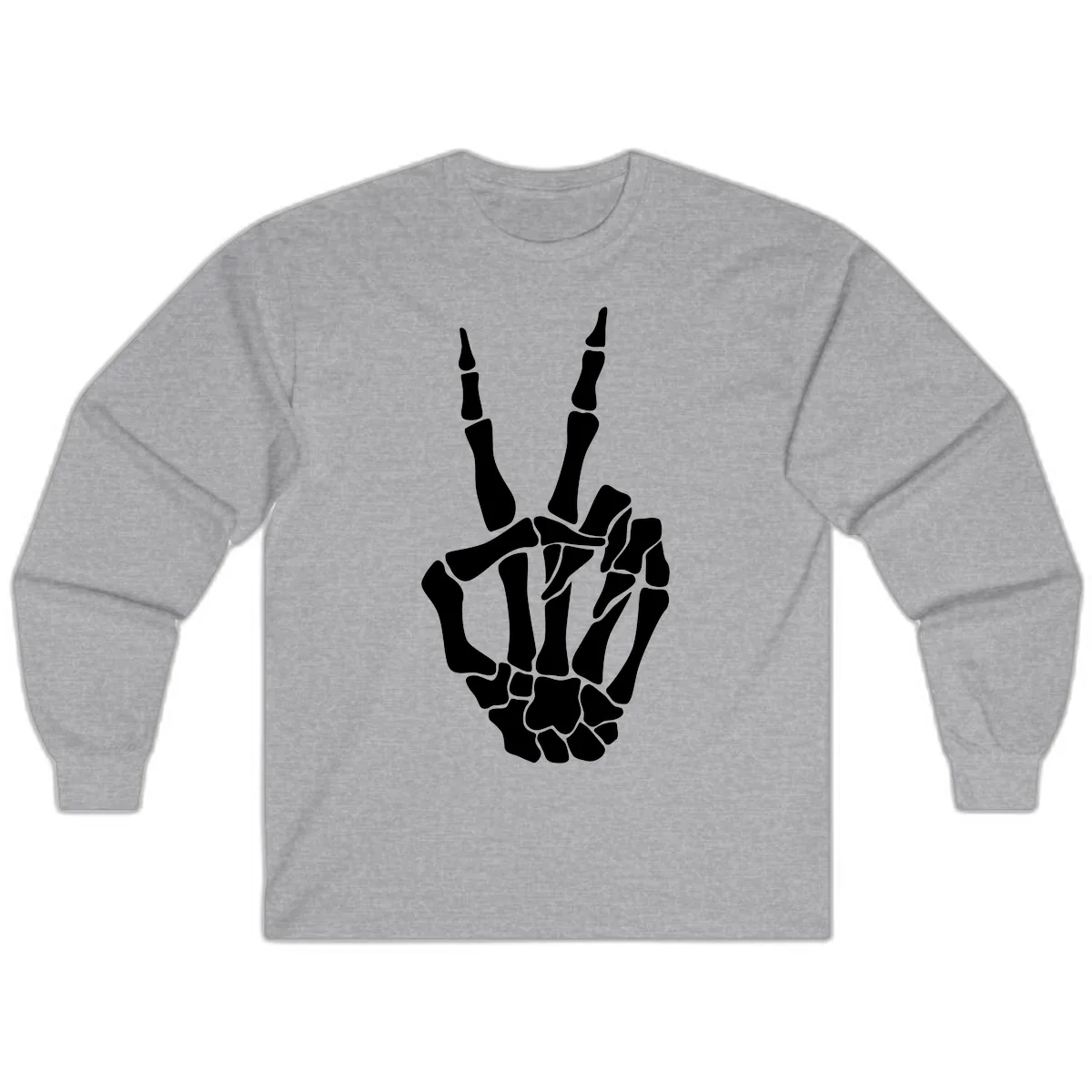 Gothic Skeletal Hand Peace Gesture Long Sleeve in Sport Grey