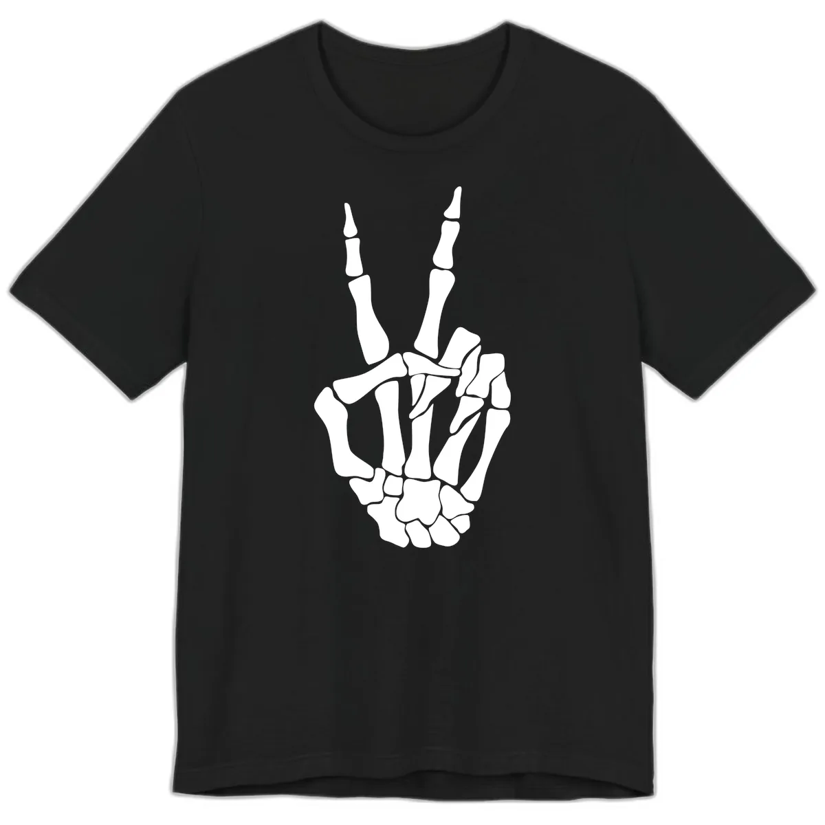 Gothic Skeletal Hand Peace Gesture Premium T-Shirt in Black
