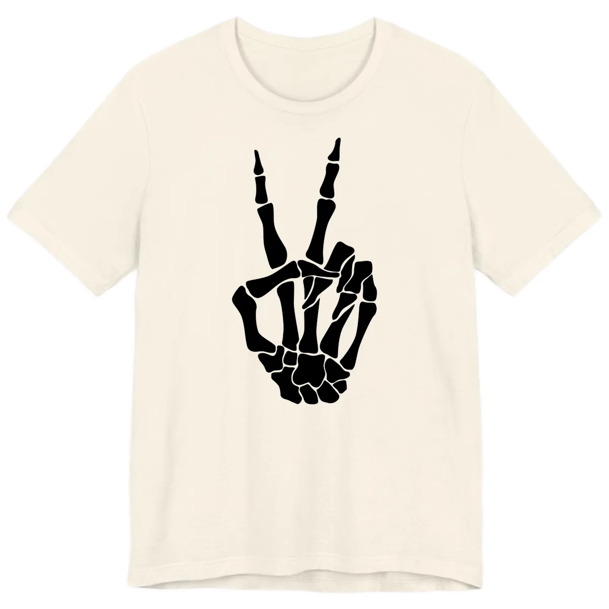 Gothic Skeletal Hand Peace Gesture Premium T-Shirt in Natural
