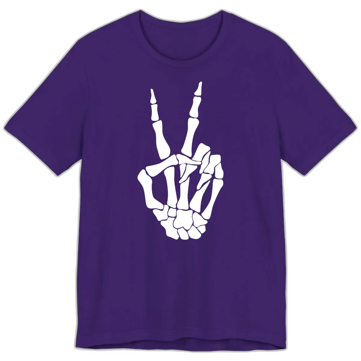 Gothic Skeletal Hand Peace Gesture Premium T-Shirt in Team Purple