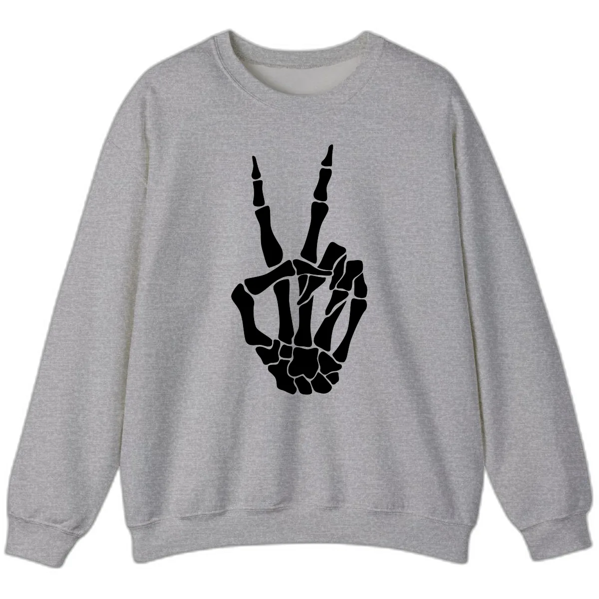 Gothic Skeletal Hand Peace Gesture Sweatshirt in Sport Grey