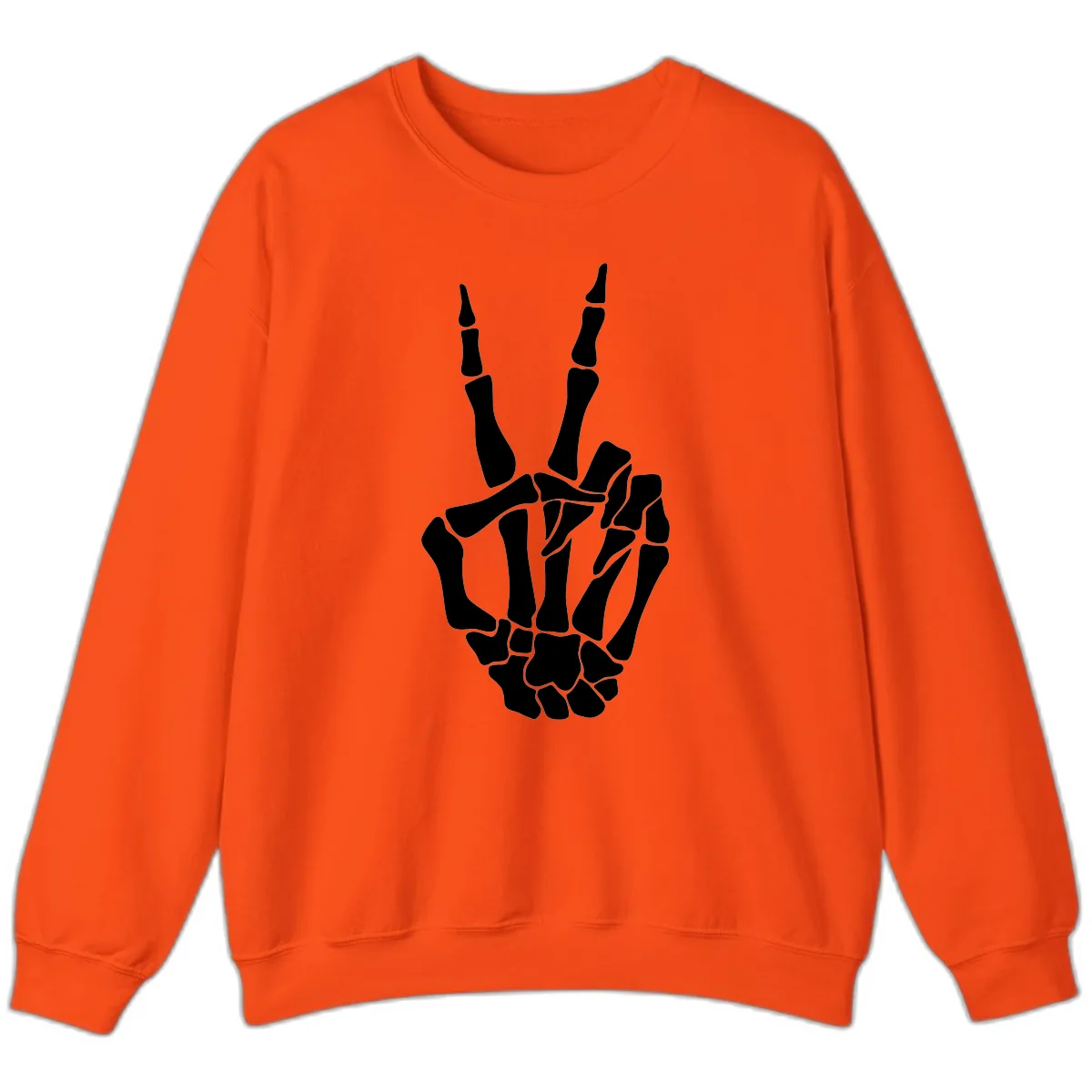 Gothic Skeletal Hand Peace Gesture Sweatshirt in Orange