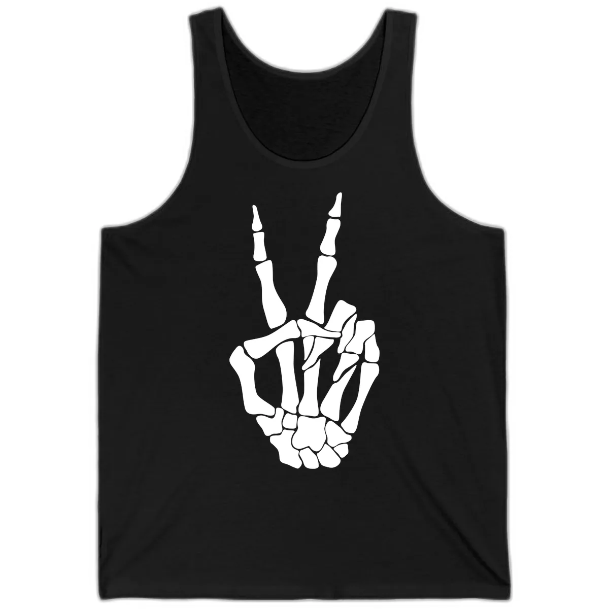 Gothic Skeletal Hand Peace Gesture Tank in Black