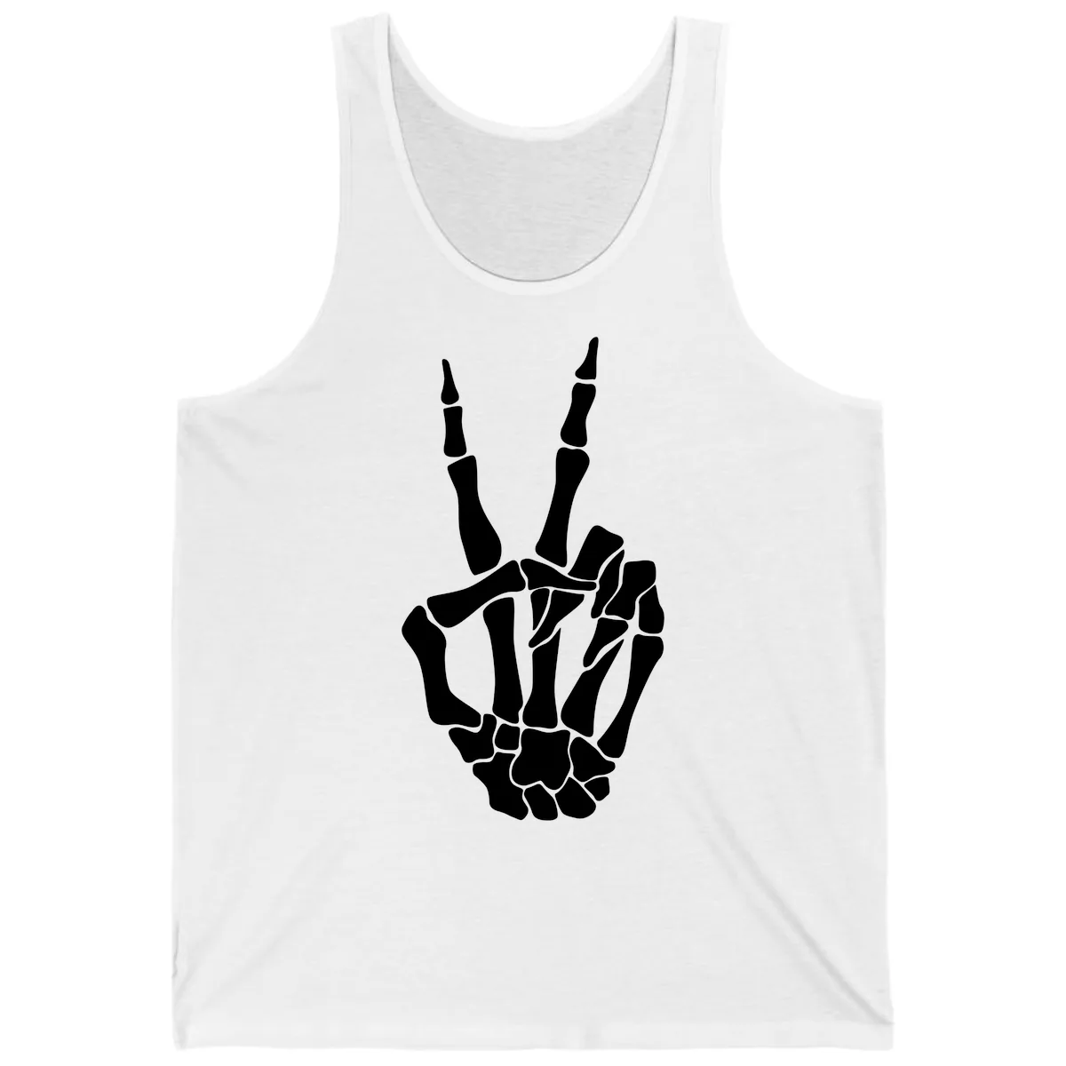 Gothic Skeletal Hand Peace Gesture Tank in White