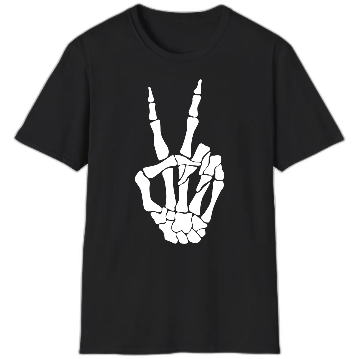 Gothic Skeletal Hand Peace Gesture T-Shirt in Black