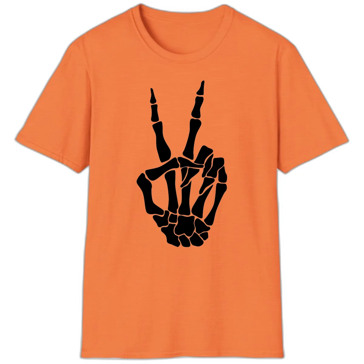 Gothic Skeletal Hand Peace Gesture T-Shirt in Heather Orange