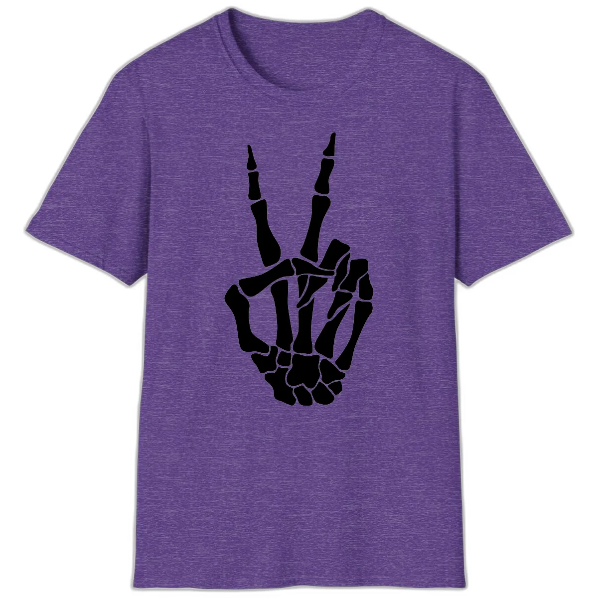Gothic Skeletal Hand Peace Gesture T-Shirt in Heather Purple