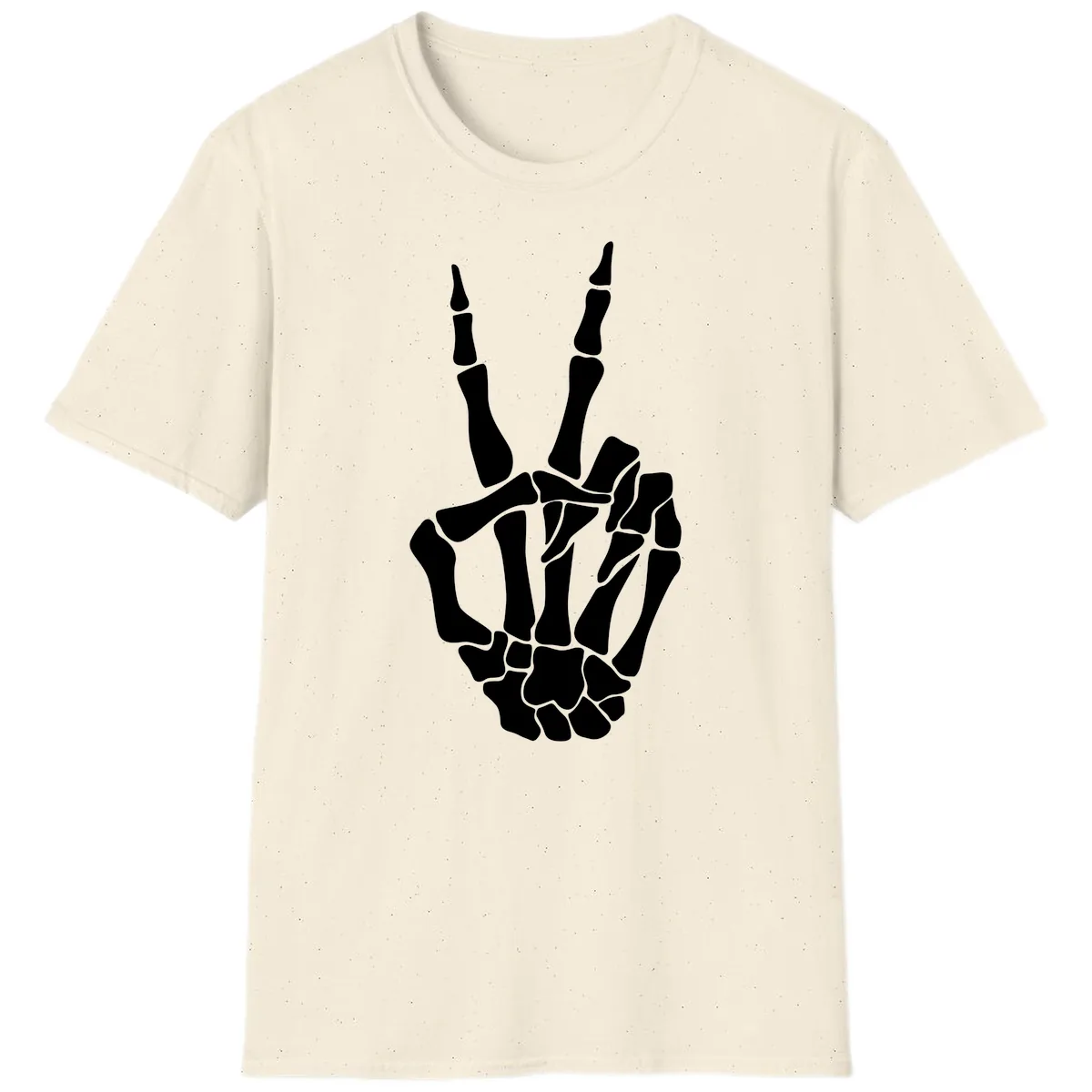 Gothic Skeletal Hand Peace Gesture T-Shirt in Natural