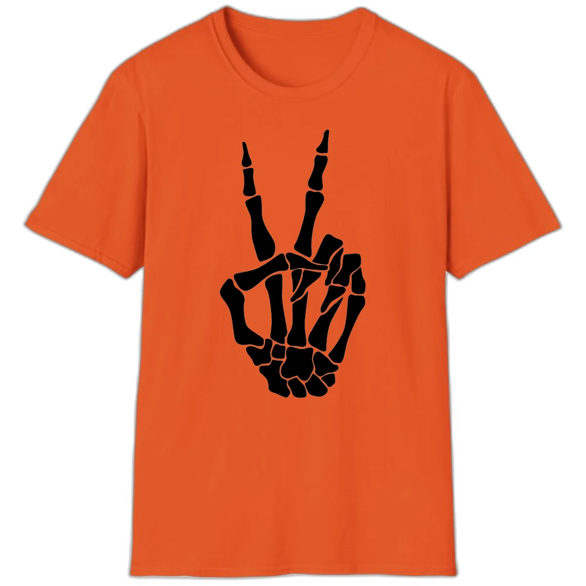 Gothic Skeletal Hand Peace Gesture T-Shirt in Orange