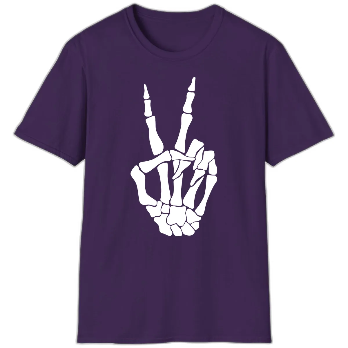 Gothic Skeletal Hand Peace Gesture T-Shirt in Purple