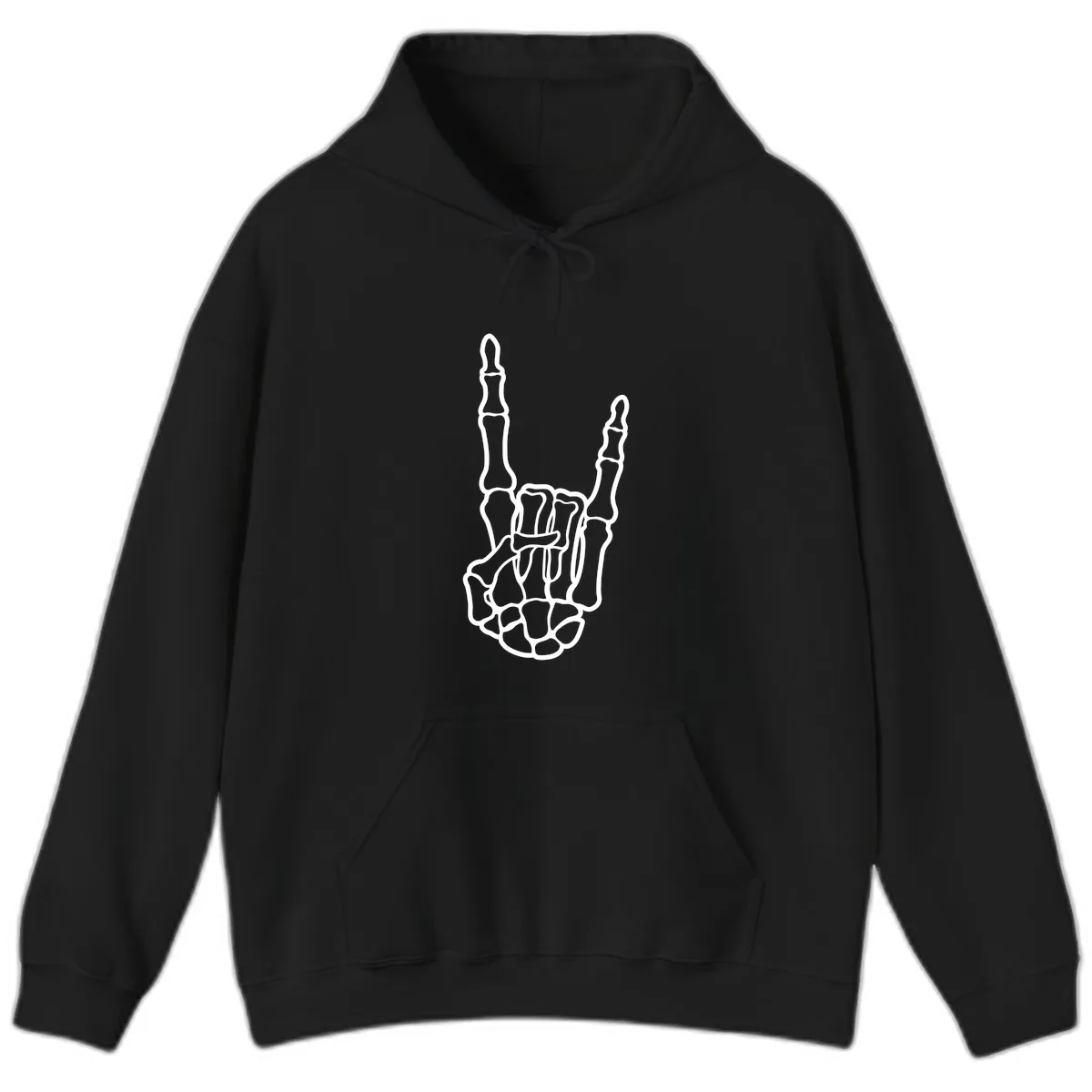 Skeletal Rock and Roll Hand Gesture Hoodie in Black