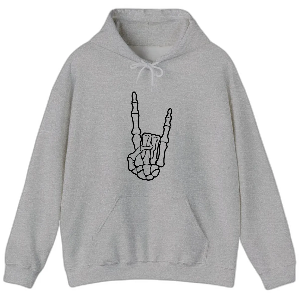 Skeletal Rock and Roll Hand Gesture Hoodie in Sport Grey